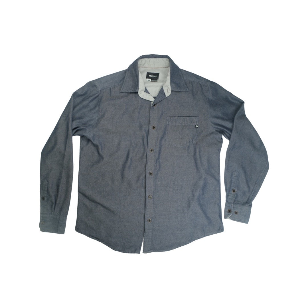Marmot Hobson Midweight Flannel Blue Gray Mens Large Long Sleeve Button Up Shirt