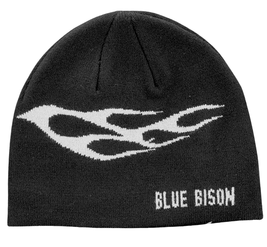 Blue Bison Flame Skull Cap, Black