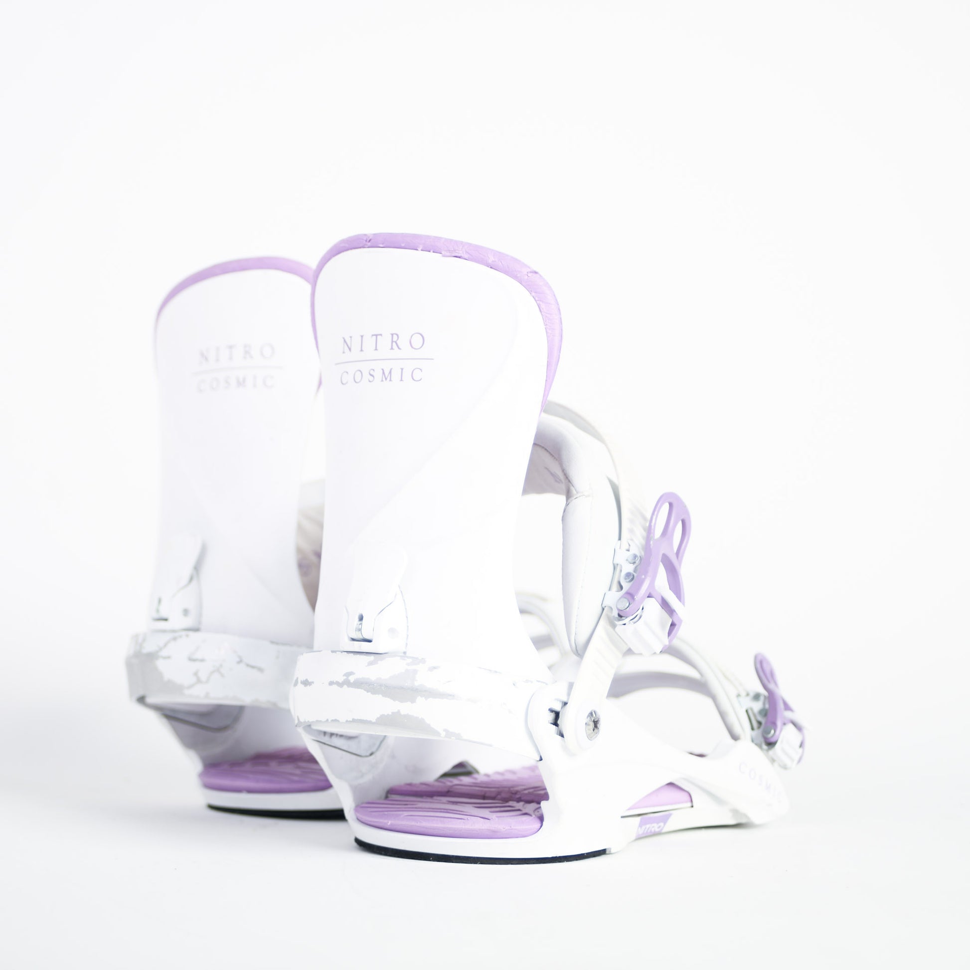 nitro cosmic snowboard bindings Nitro 2024 Cosmic White Lavender Snowboard Bindings – Pando Refitters